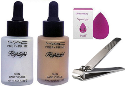 divas beauty Sponge Puff&Prep+Prime Highlight 2, Stainless Steel Nail Clipper(Set of 4)