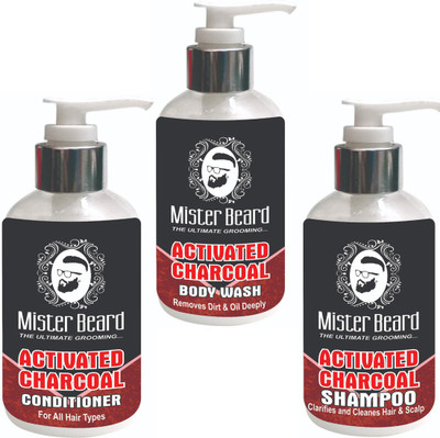 

Mister Beard ACTIVATED CHARCOAL SHAMPOO WITH CONDITIONER AND BODY WASH(Set of 3)