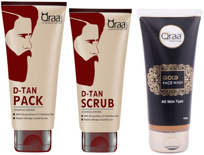 

Qraa De Tan Pack 120gm + De Tan Scrub 100gm + Gold Face wash 100gm(Set of 3)