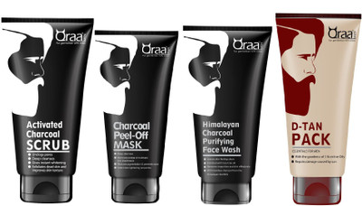 

Qraa Charcoal range(Scrub+Mask+Himalayan Face wash)+De Tan Pack,370gm(Set of 4)