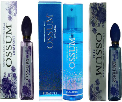 

OSSUM COMFORT PERFUMED BODY MIST 115ML+ PLEASURE PERFUMED BODY MIST 190ML+ ZEAL PERFUMED BODY MIST 115ML Deodorant Spray - For Men & Women(115 ml, Pack of 3)