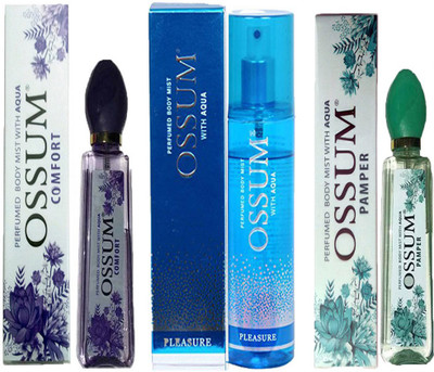 

OSSUM COMFORT PERFUMED BODY MIST 115ML+ PLEASURE PERFUMED BODY MIST 190ML+ PAMPER PERFUMED BODY MIST 115ML Perfume Body Spray - For Men & Women(115 ml, Pack of 3)
