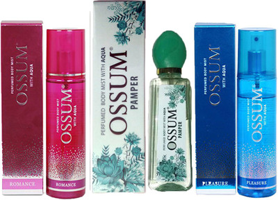 

OSSUM ROMANCE PERFUMED BODY MIST 115ML+ PAMPER PERFUMED BODY MIST 115 ML+ PLEASURE PERFUMED BODY MIST 115ML Deodorant Spray - For Men & Women(115 ml, Pack of 3)