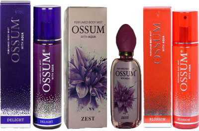 

OSSUM DELIGHT PERFUMED BODY MIST 115ML+ ZEST PERFUMED BODY MIST 115ML+ BLOSSOM PERFUMED BODY MIST 115ML Deodorant Spray - For Men & Women(115 ml, Pack of 3)