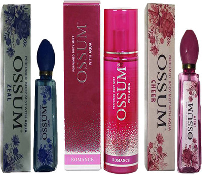 

OSSUM CHEER PERFUMED BODY MIST 115ML+ ROMANCE PERFUMED BODY MIST 190ML+ ZEAL PERFUMED BODY MIST 115ML Deodorant Spray - For Men & Women(115 ml, Pack of 3)