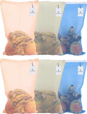 KUBER INDUSTRIES Fruit & Vegetable Fridge/ Reusable Mesh Produce Bag Set of 6 Pcs (PROD15) Pack of 6 Grocery Bags(Multicolor)