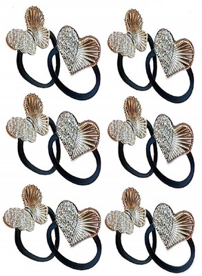 

Rk Women Designer Party Wear Butterfly & Heart Shape Crystal Rhinestone Pearl Hair Rubber Band Rope Elastic Ponytail Holder Accessories (12 Pcs.) Hair Band(Gold, Silver)
