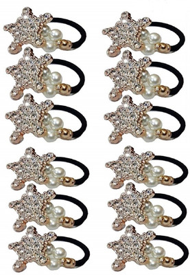 

Rk Women Designer Party Wear Crystal Rhinestone Pearl Hair Rubber Band Rope Elastic Ponytail Holder Accessories (12 Pcs.) Hair Band(Gold, Silver)