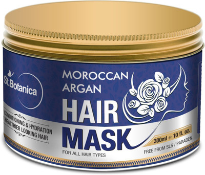 

StBotanica Moroccan Argan Hair Mask - Deep Conditioner, 100% Organic Argan Oil With Vitamin B5 & E, Repairs Dry, Damaged Hair, Sulfate Free(300 ml)