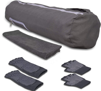 

AllExtreme Yoga Kit Combo Pack with Skin-Friendly Yoga Mat, Fingerless Anti Slip Yoga Gloves and Socks with Zippered Carry Bag for Exercise, Fitness, Gym and Workout Sessions Yoga kit Gym & Fitness Kit