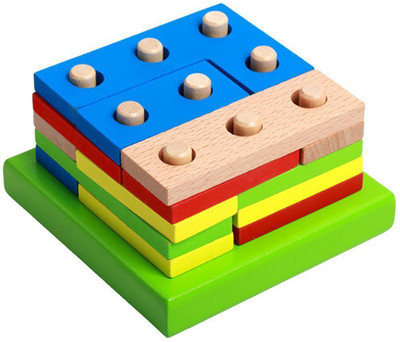 Assemble Geometry Assembly Building Stacking Blocks Brain Teasers Developmental Toys(Multicolor)