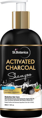 

StBotanica Activated Charcoal Hair Shampoo, 300ml - No SLS/Sulphate, Paraben or Silicon - Refreshing Menthol, Organic Olive & Almond Oil, Vitamin B5, E, Oats & Silk Protein(300 ml)