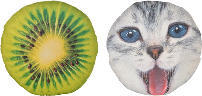 

Deals India 3D Creative Plus Squishy Fruit pillow Back Cushion - kiwi (35 cm) and Animal 3D print cushion - Cat (35 cm) set of 2 - 35 cm(Multicolor)