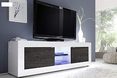 HEERA MOTI CORPORATION 2 Door TV Unit with Glass Display Shelf TV Unit Walnut (Laminated) Engineered Wood TV Entertainment Unit(Finish Color - White)