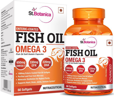 

StBotanica Fish Oil Advanced 1000mg (Double Strength) 650mg Omega 3 - 60 Enteric Softgels(60 No)