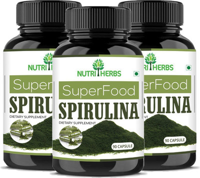 

Nutriherbs Spirulina Superfood capsules for men & women 500 mg 90 Capsules | (Pack of 3)(270 No)