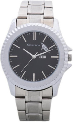 

swissco BLACK WITH SILVER ROUND dial Watch - For Men