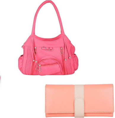 

AK SCIENTIFIC Studded Pink Handbag With Pink Clutch Bag Shoulder Bag(Pink, 10 inch)