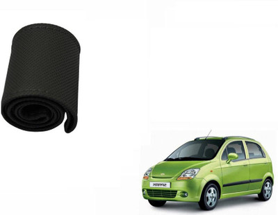 CARIZO Hand Stiched Steering Cover For Chevrolet Spark(Black, Leatherite)