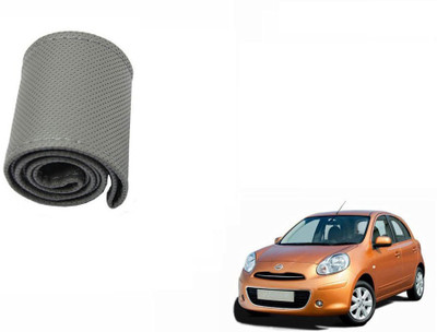 CARIZO Hand Stiched Steering Cover For Nissan Micra(Grey, Leatherite)