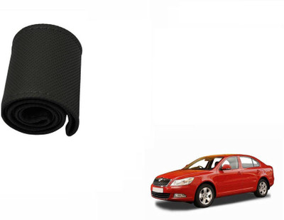 CARIZO Hand Stiched Steering Cover For Skoda Laura(Black, Leatherite)