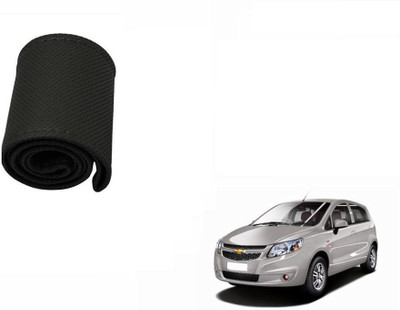 CARIZO Hand Stiched Steering Cover For Chevrolet Sail UVA(Black, Leatherite)