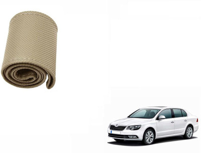 CARIZO Hand Stiched Steering Cover For Skoda Superb(Beige, Leatherite)