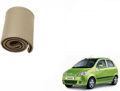 CARIZO Hand Stiched Steering Cover For Chevrolet Spark(Beige, Leatherite)