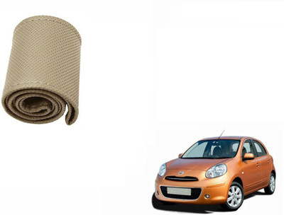 CARIZO Hand Stiched Steering Cover For Nissan Micra(Beige, Leatherite)