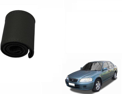 CARIZO Hand Stiched Steering Cover For Honda New City(Black, Leatherite)