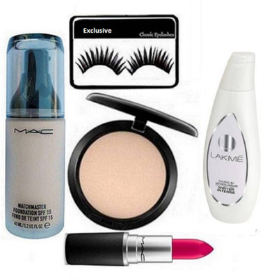 

Exclusive Eyelashes,Mac Match Master liquid Foundation,Studio Fix Compact,Lipstick & lakme Maximum moisture Winter Intense body lotion(Set of 5)