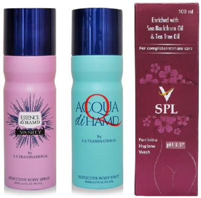 

Hamd Essence 1pc., Acqua 1pc. & VSPL Feminine Hygiene Wash 1pc. P of 3(Set of 3)