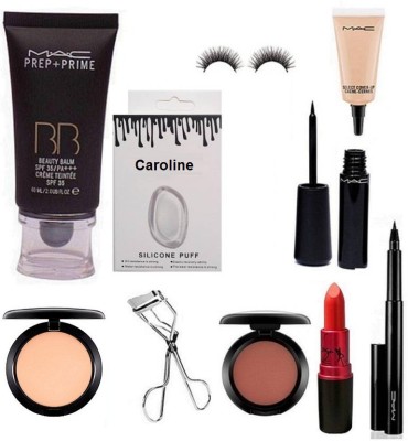 

caroline Silicon Puff, Prep+Prime BB Beauty Foundation & Eyeliner & Eyelashes & Curler & Blusher & compact & Lady Gaga lipstick & Pen Eyeliner with Select Cover-up(Set of 10)