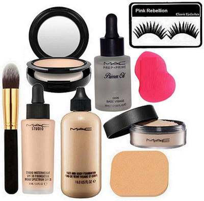 

Pink Rebellion Eyelashes & Sponge puff 2 & Mac Studio Water weight & Face&Body Foundation & Loose Powder & Prep+Prime Primer Oil & Compact With Makeup Brush(Set of 9)