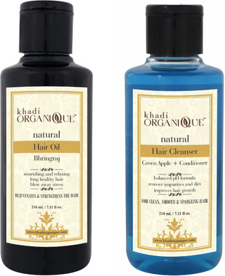 

Khadi Organique bhringraj hair oil,green apple+conditioner hair cleanser(shampoo) combo pack 420 ml (pack of 2)(Set of 2)