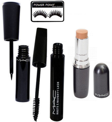 

POWER POINT Eyelashes &Mac Liquid Last Eyeliner&Mac Haute&Naughty Mascara , stick concealer(Set of 4)