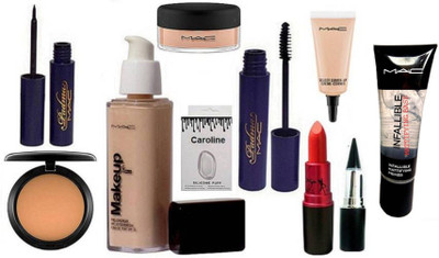 

caroline Silicon Puff & Makeup Pro Longwear Foundation & Mac Compect & Padma Eyeliner & Mascara & Lady Gaga Lipstick & Select Cover-up & Stick K & Loose Powder & Mattifying Base Primer(Set of 12)
