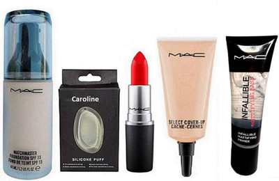 

caroline Silicon Puff , Match Master Foundation , Matte Lipstick, Select Cover-up Concealer &Mattifying Base Primer(Set of 5)
