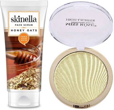 

skinella Honey Oats Face Scrub (100 g) and miss rose natural highlighter 08(Set of 2)