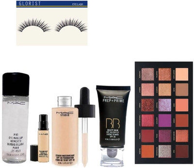 

glorist Eyelashes, studio water weight foundation, pro long wear concealer, pro eye makeup remover, Prep+Prime BB BEauty Balm Cream Foundation, Huda Beauty Desert Dusk Eyeshadow Palette(Set of 6)