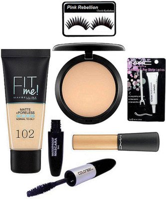 

Pink rebellion Eyelashes & Fit Me Foundation & Concealer & Compact & 2 in 1 Eyeliner+Mascara With Eyelashes Glue(Set of 7)