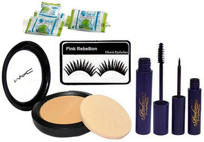 

Pink rebellion Eyelashes & Mac Compact & Padma Eyeliner+Mascara With Magic Napkin 3(Set of 5)