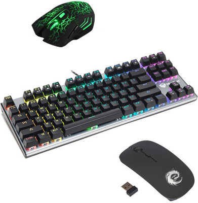 

MEETION MT-MK04 RGB 87 KEYS MECHANICAL GAMING KEYBOARD WIRED AND EXTREME 966 GAMING MOUSE WITH WIRELESS MOUSE Combo Set