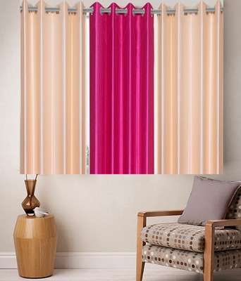 

Zesture 147 cm (5 ft) Polyester Window Curtain (Pack Of 3)(Solid, Pink, Beige), Beige;pink