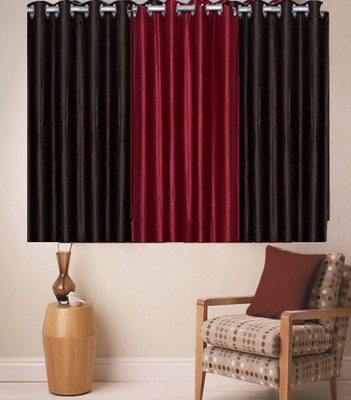 

Zesture 147 cm (5 ft) Polyester Window Curtain (Pack Of 3)(Solid, Maroon, Black), Black;maroon