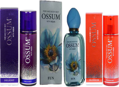 

OSSUM DELIGHT PERFUMED BODY MIST 115ML+ FUN PERFUMED BODY MIST 115ML+BLOSSOM PERFUMED BODY MIST 115ML Deodorant Spray - For Men & Women(115 ml, Pack of 3)
