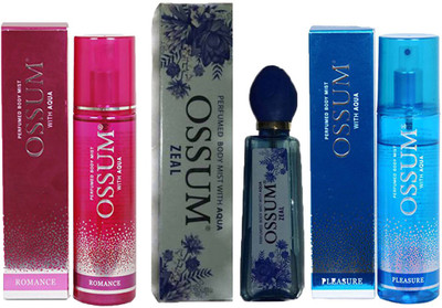 

OSSUM ROMANCE PERFUMED BODY MIST 115ML+ ZEAL PERFUMED BODY MIST 115ML+ PLEASURE PERFUMED BODY MIST 115ML Deodorant Spray - For Men & Women(115 ml, Pack of 3)