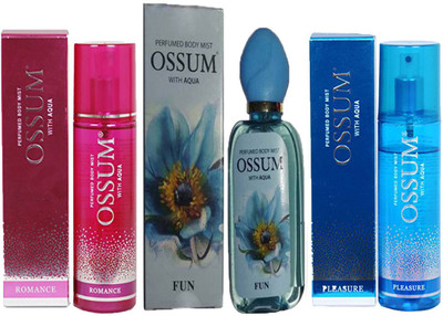 

OSSUM ROMANCE PERFUMED BODY MIST 115ML+ FUN PERFUMED BODY MIST 115ML+ PLEASURE PERFUMED BODY MIST 115ML Deodorant Spray - For Men & Women(115 ml, Pack of 3)