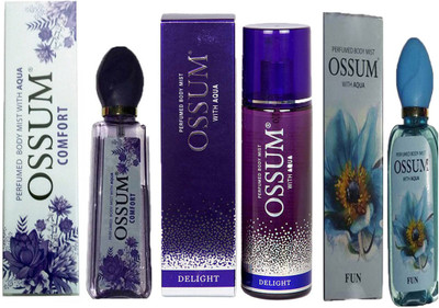 

OSSUM COMFORT PERFUMED BODY MIST 115ML+ DELIGHT PERFUMED BODY MIST 190ML + FUN PERFUMED BODY MIST 115ML Deodorant Spray - For Men & Women(115 ml, Pack of 3)