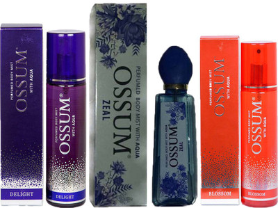 

OSSUM DELIGHT PERFUMED BODY MIST 115ML+ ZEAL PERFUMED BODY MIST 115ML+ BLOSSOM PERFUMED BODY MIST 115ML Deodorant Spray - For Men & Women(115 ml, Pack of 3)